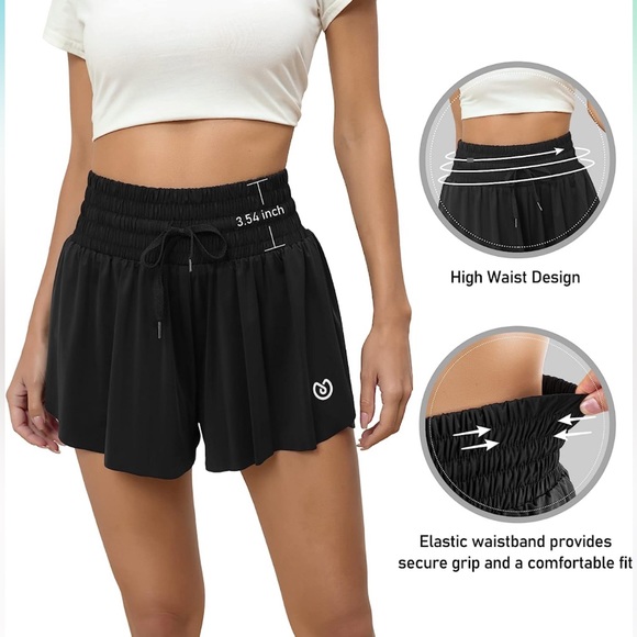 NWOT Women's High Waist Drawstring Athletic Butterfly Short - Picture 8 of 11